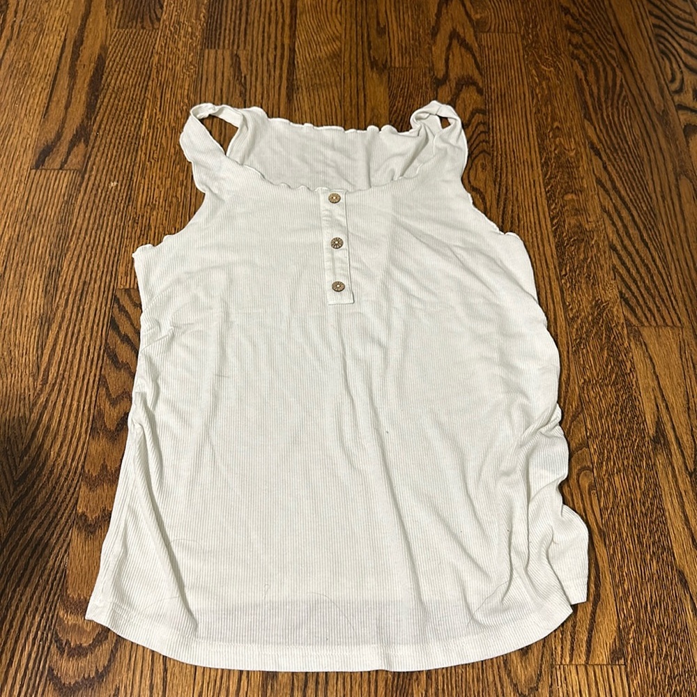 White button tank top with ruffle straps